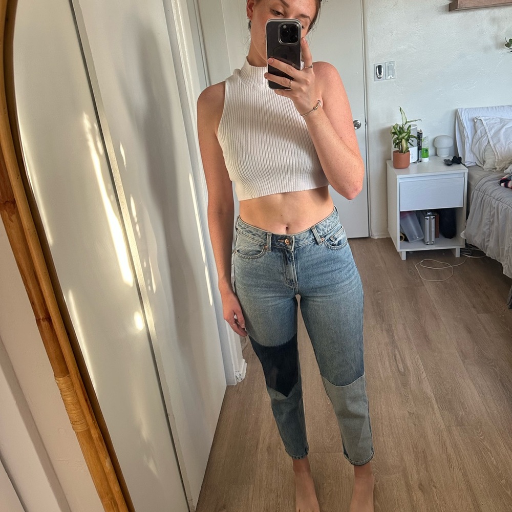 two tone mom jeans